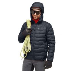 Kurtka z kapturem Haglöfs ROC Flash Down. Czarne kurtki męskie Haglöfs, bez wzorów, z puchu, sportowe, z kapturem. W wyprzedaży za 1,115.55 zł.