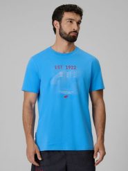 4F T-shirt regular z nadrukiem męski - niebieski XXL. Niebieskie t-shirty męskie 4f, m, bez wzorów, z materiału, biznesowe, bez kołnierzyka. Za 69.99 zł.