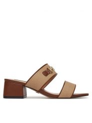 Nine West Klapki 2560-01 Beżowy. Brązowe klapki damskie Nine West, bez wzorów, z materiału, bez obcasa. Za 199.99 zł.