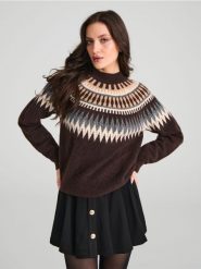 Sweter - brązowy. Brązowe swetry damskie Sinsay, l, bez wzorów, bez kołnierzyka, bez ramiączek, bez kaptura. Za 59.99 zł.