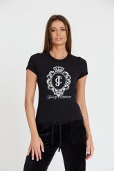 JUICY COUTURE Czarny t-shirt Heritage Crest Fitted. Czarne t-shirty damskie Juicy Couture, s, bez wzorów, bez kołnierzyka. W wyprzedaży za 171.99 zł.