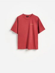 Bawełniany t-shirt boxy - bordowy. Czerwone t-shirty męskie Reserved, l, bez wzorów, z bawełny, bez kołnierzyka. Za 69.99 zł.