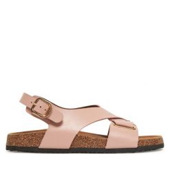 Sandały JENNY. Czerwone sandały damskie Jenny, bez wzorów, bez obcasa, na płaskiej podeszwie, bez zapięcia. Za 119.99 zł.
