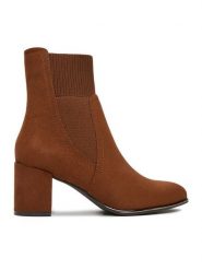JENNY Botki CEO-CD24-242H-1 Brązowy. Brązowe botki damskie Jenny, z materiału, bez obcasa, na słupku, bez zapięcia. Za 159.99 zł.