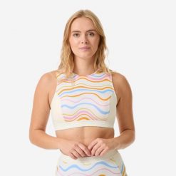 Góra kostiumu kąpielowego surfingowego damska Decathlon Carla Vivetta. Białe bikini damskie Decathlon, bez wzorów. Za 119.99 zł.