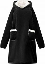 VidaXL Bluza-koc Czarny z Fleece i Flanela. Czarne bluzy damskie vidaXL, bez wzorów, bez kaptura. Za 178.99 zł.