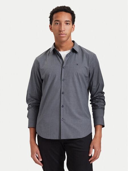 Calvin Klein Koszula Gingham LV04LH100G Granatowy Slim Fit. Niebieskie koszule męskie Calvin Klein, l, bez wzorów, bez kołnierzyka, bez ramiączek. Za 369.99 zł.