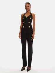 Balmain Kombinezon DF1PW145VB00 Czarny Regular Fit. Czarne sukienki damskie Balmain, bez wzorów, z wiskozy, bez kołnierzyka, bez ramiączek. Za 9,849.00 zł.