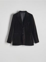 Marynarka regular fit - ciemnobrązowy. Brązowe marynarki męskie Reserved, bez wzorów, z bawełny. W wyprzedaży za 159.99 zł.