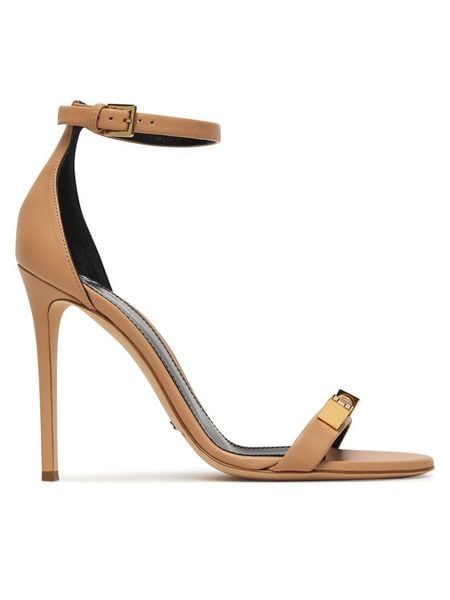Elisabetta Franchi Sandały SA12L61E2 Beżowy. Brązowe sandały damskie Elisabetta Franchi, bez wzorów, ze skóry, bez obcasa, na szpilce, bez zapięcia. Za 2,339.00 zł.