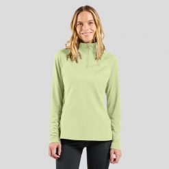 Bluza bez kaptura rozpinana Odlo Mid layer 1/2 zip ESSENTIAL CERAMIWARM. Zielone bluzy sportowe damskie Odlo, bez wzorów, bez kaptura, do biegania. Za 329.99 zł.