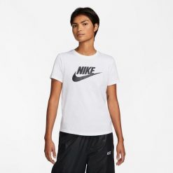 Koszulka z krótkim rękawem Damska Nike ICN DX7906 100 Biały. Białe koszulki sportowe damskie Nike, s, bez wzorów, z materiału, sportowe, bez kołnierzyka. Za 177.00 zł.