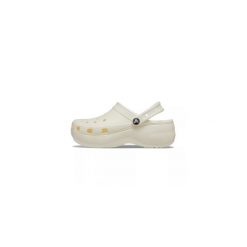 Buty do chodzenia damskie Crocs Classic Platform Glitter Clog W Chalk. Białe klapki damskie Crocs, bez wzorów, z materiału, do pływania. Za 374.00 zł.
