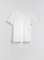 T-shirt regular z bawełny - złamana biel. T-shirty męskie Reserved, l, bez wzorów, z bawełny, bez kołnierzyka. Za 39.99 zł.