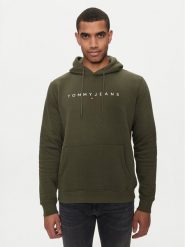 Tommy Jeans Bluza Linear Logo DM0DM17985 Zielony Regular Fit. Zielone bluzy męskie Tommy Jeans, l, bez wzorów, z bawełny, bez kaptura. Za 339.99 zł.