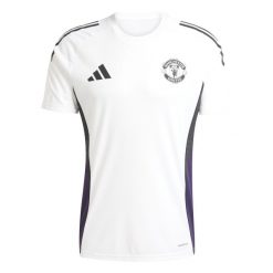 Koszulka treningowa Manchester United 2025/26. Białe koszulki sportowe męskie Adidas, bez wzorów, bez kołnierzyka, bez ramiączek, do piłki nożnej. Za 220.00 zł.