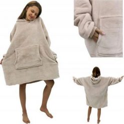 Kontrast Ciepła gruba bluza z kapturem kocobluza oversize jasnobeżowa. Brązowe bluzy damskie KONTRAST, bez wzorów, z kapturem. Za 124.06 zł.