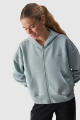 4F Bluza dresowa rozpinana z kapturem damska - turkusowa M. Niebieskie bluzy damskie 4f, m, bez wzorów, z bawełny, z kapturem. Za 149.99 zł.