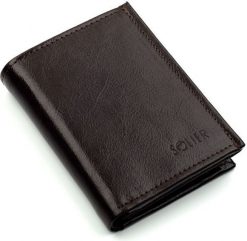 Solier Elegancki brązowy skórzany męski portfel SOLIER. Brązowe portfele męskie Solier, bez wzorów. Za 84.00 zł.