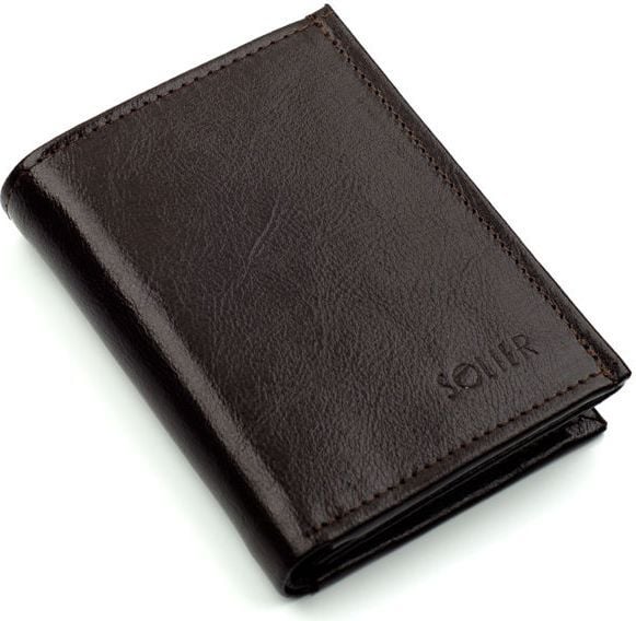 Solier Elegancki brązowy skórzany męski portfel SOLIER. Brązowe portfele męskie Solier, bez wzorów. Za 84.00 zł.
