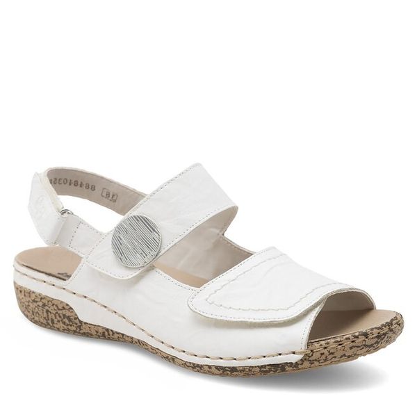 Sandały Rieker. Białe klapki damskie Rieker, bez wzorów, bez obcasa, na płaskiej podeszwie, bez zapięcia. Za 339.99 zł.