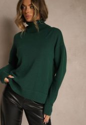 Zielony Golf z Dodatkiem Kaszmiru z Przeszyciami po Bokach Avenella. Zielone swetry damskie Renee, l, bez wzorów, z jeansu, eleganckie, bez kołnierzyka, bez ramiączek, bez kaptura. Za 109.99 zł.