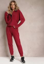 Bordowy Komplet Dresowy 2-częściowy z Bluzą i Spodniami Seraphira. Czerwone bluzy damskie Renee, l, bez wzorów, z dresówki, z kapturem. Za 99.99 zł.
