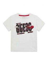 Guess T-Shirt N6RI00 K8HM4 Biały Regular Fit. Białe t-shirty dla chłopców Guess, z aplikacjami, z bawełny, bez ramiączek. Za 89.99 zł.