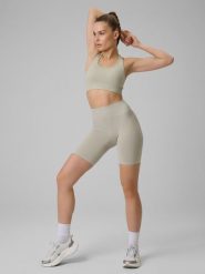 4F Legginsy kolarki treningowe bezszwowe damskie - beżowe M/L. Brązowe legginsy damskie 4f, l, bez wzorów, z podwyższonym stanem, na fitness i siłownię. Za 99.99 zł.