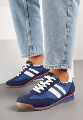 Niebieskie Sneakersy z Ozdobnymi Paskami na Nieregularnej Podeszwie Kolarina. Niebieskie obuwie sportowe damskie Born2be, bez wzorów, z jeansu. Za 119.99 zł.