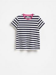 T-shirt w paski - granatowy. Niebieskie t-shirty damskie Reserved, l, bez wzorów, z bawełny, bez kołnierzyka. Za 89.99 zł.