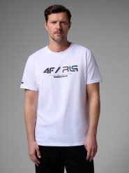 4F T-shirt regular z nadrukiem męski 4F x Robert Lewandowski - biały S. Białe koszulki sportowe męskie 4f, l, bez wzorów, z bawełny, bez kołnierzyka, bez ramiączek. Za 79.99 zł.