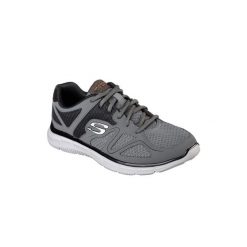 Buty sportowe Sneakersy męskie, Skechers Satisfaction-Flash Point. Szare buty sportowe męskie Skechers, z materiału, bez zapięcia, trekkingowe. Za 199.99 zł.