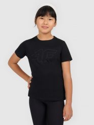 4F T-shirt oversize z nadrukiem dziewczęcy - czarny 164 (13-14 lat). Czarne t-shirty i topy dla dziewczynek 4f, bez wzorów, z bawełny, bez ramiączek. Za 39.99 zł.