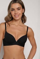 Czarny Gładki Biustonosz Push-up Halilura. Czarne biustonosze Born2be, bez wzorów. Za 39.99 zł.