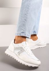 Białe Sneakersy przed Kostkę Ozdobione Cyrkoniami Solarite. Białe obuwie sportowe damskie Born2be, bez wzorów. Za 89.99 zł.