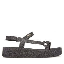 Sandały Melissa. Czarne sandały damskie Melissa, bez wzorów, bez obcasa, na płaskiej podeszwie, bez zapięcia. Za 189.99 zł.