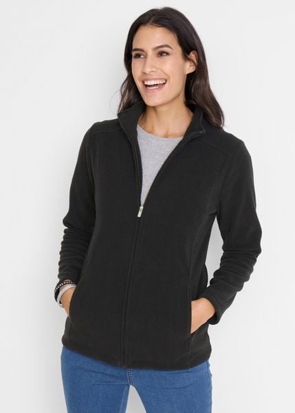 Bluza rozpinana z polaru ze stójką. Szare bluzy damskie bonprix, bez wzorów, z polaru, bez kaptura. Za 99.99 zł.