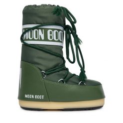 Śniegowce Moon Boot. Zielone buty zimowe chłopięce Moon Boot, bez wzorów, z nylonu, bez zapięcia. Za 629.99 zł.