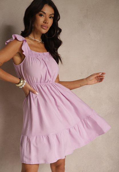 Fioletowa Rozkloszowana Sukienka z Wiskozą z Gumką w Talii Lirandine. Fioletowe sukienki damskie Renee, na co dzień, na lato, m, bez wzorów, z wiskozy, sportowe, bez kołnierzyka, bez ramiączek, mini, rozkloszowane. Za 34.99 zł.