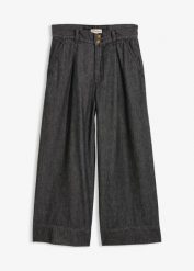Jeansy wide leg o skróconej długości. Czarne jeansy damskie bonprix. Za 129.99 zł.