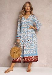 Niebieska Sukienka Maxi z Rozporkami i Wsuwanymi Kieszeniami Ranno. Niebieskie sukienki damskie Renee, l, bez wzorów, boho, bez kołnierzyka, bez ramiączek, maxi. Za 89.99 zł.