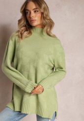 Zielony Golf z Długim Rękawem Oligese. Zielone swetry damskie Renee, l, bez wzorów, z dzianiny, eleganckie, bez kołnierzyka, bez ramiączek, długie, bez kaptura. Za 84.99 zł.