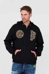 JUST CAVALLI Czarna bluza z kapturem Mix Patches. Czarne bluzy męskie Just Cavalli, m, bez wzorów, z kapturem. W wyprzedaży za 849.99 zł.