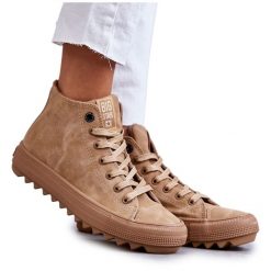 Trampki Damskie Big Star Wysokie Ocieplane Camel GG274072 beżowy. Brązowe trampki i tenisówki damskie bez wzorów, klasyczne, bez zapięcia. Za 205.59 zł.