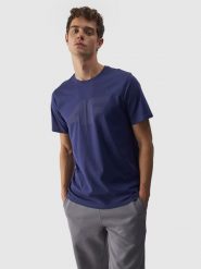 4F T-shirt regular z nadrukiem męski - granatowy M. Niebieskie koszulki sportowe męskie 4f, m, bez wzorów, z bawełny, klasyczne, bez kołnierzyka. W wyprzedaży za 39.99 zł.