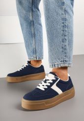 Granatowe Sneakersy Typu Klasyczne Tenisówki na Grubej Podeszwie Hanistra. Niebieskie trampki i tenisówki damskie Born2be, bez wzorów, z jeansu, klasyczne, bez zapięcia. Za 109.99 zł.