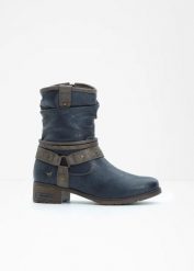 Botki Mustang. Niebieskie botki damskie bonprix, bez obcasa, bez zapięcia. Za 349.99 zł.