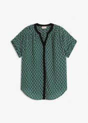 Bluzka oversize z lejącego szyfonu. Zielone bluzki damskie bonprix, bez wzorów, z szyfonu, bez kołnierzyka, bez ramiączek. Za 72.99 zł.
