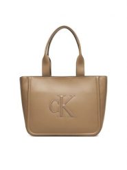 Calvin Klein Torebka Bold Ck Medium Tote LV04F3218G Beżowy. Brązowe torebki do ręki damskie Calvin Klein, bez wzorów, ze skóry, bez dodatków. Za 569.99 zł.